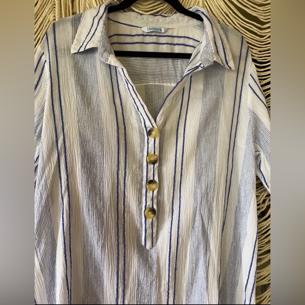 Blue Island 100% Cotton Embroidered Beach Tunic Swim Cover M - Picture 6 of 13